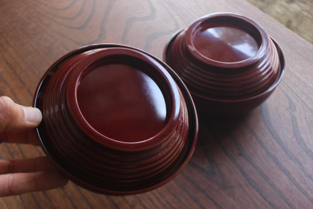 デッドストック！深みある糸目紅溜塗に極上稲穂福来雀蒔絵のお椀2点（検輪島塗雑煮椀