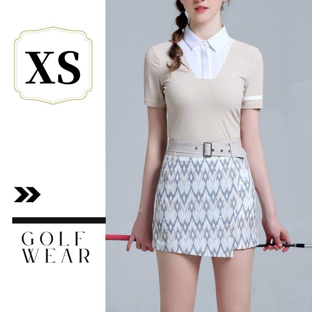 未使用♪ゴルフウェア上下セットXS ポロシャツ ミニスカート 重ね着風 ベルト付