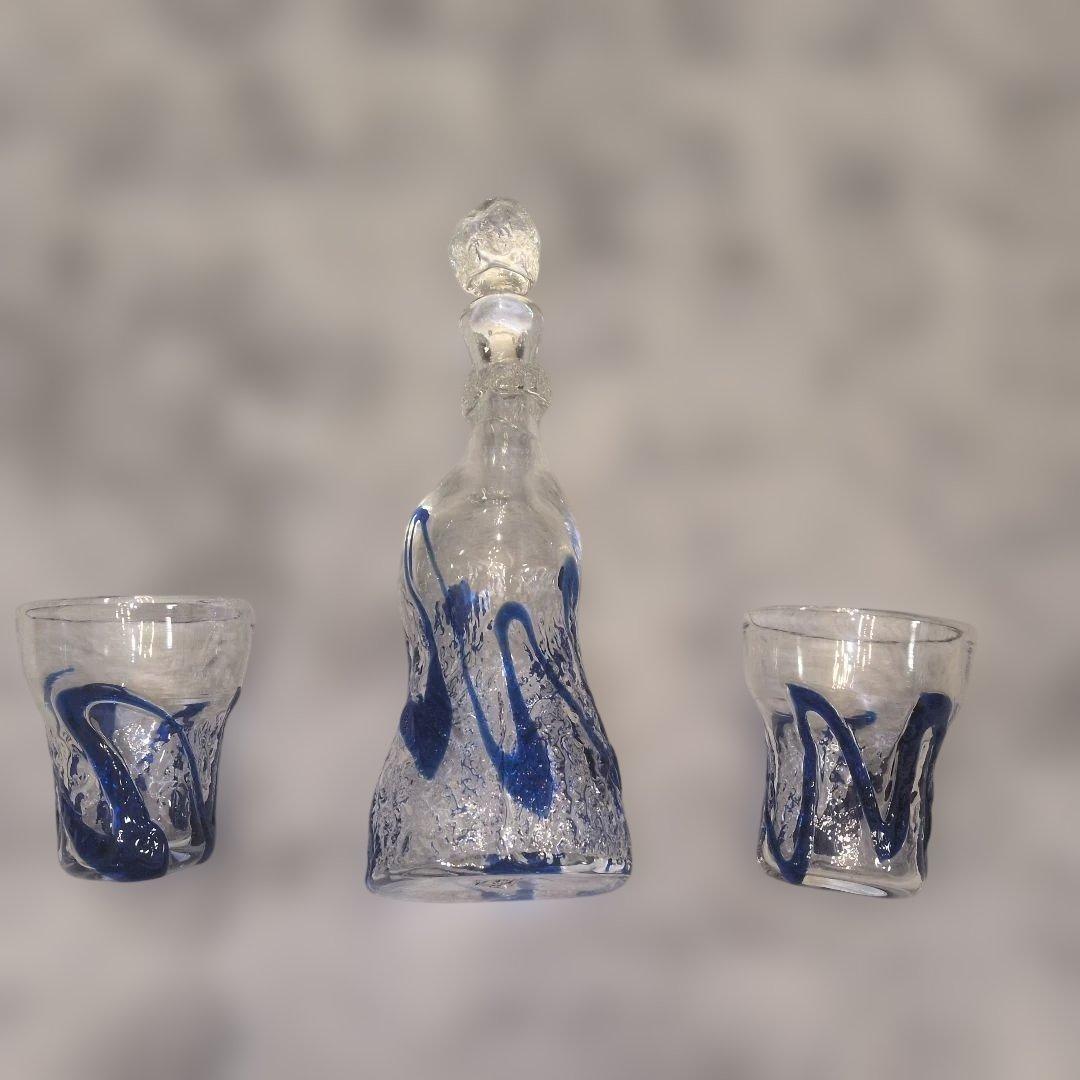 屋我平尋　デキャンタとグラスセット 透明 青