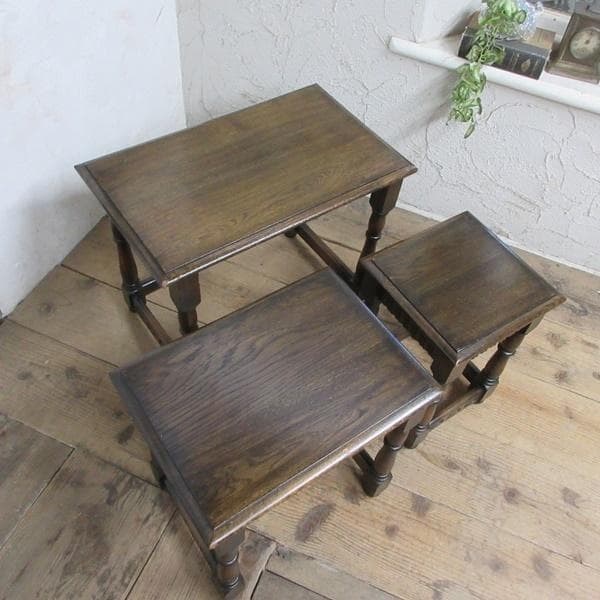 イギリス アンティーク 家具 ネストテーブル サイドテーブル 3台組 6076e