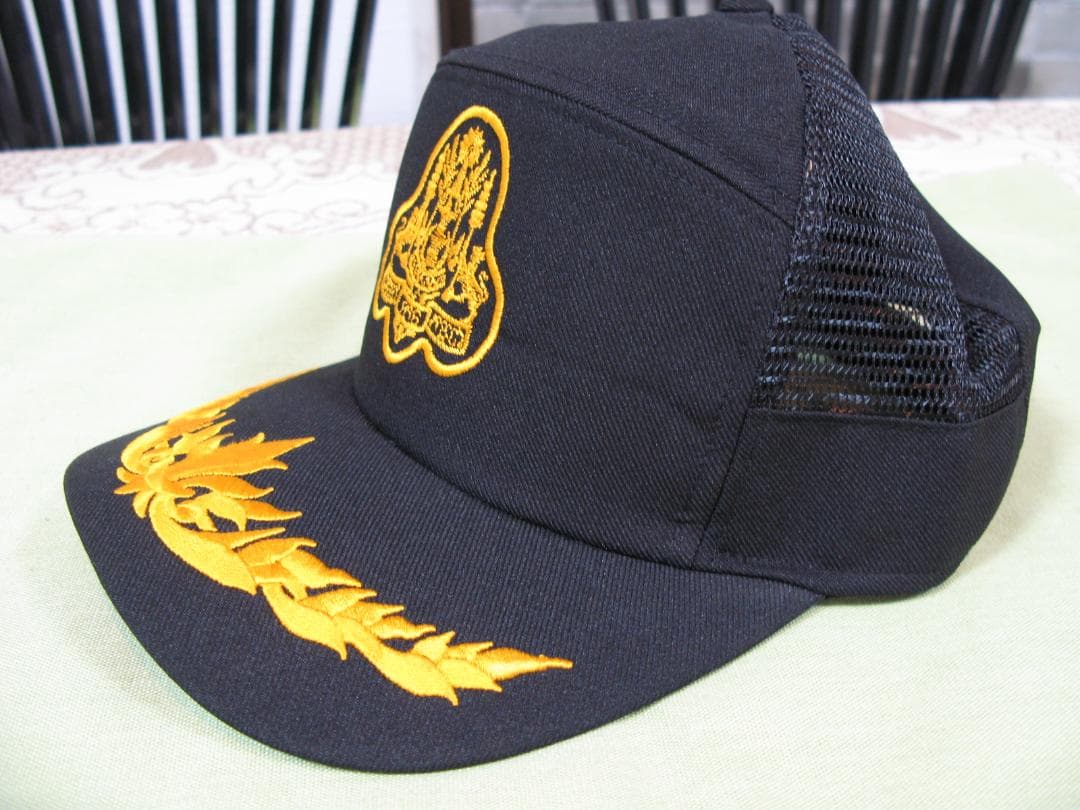 カンボジア アーミーキャップ 軍隊帽子 黒メッシュA