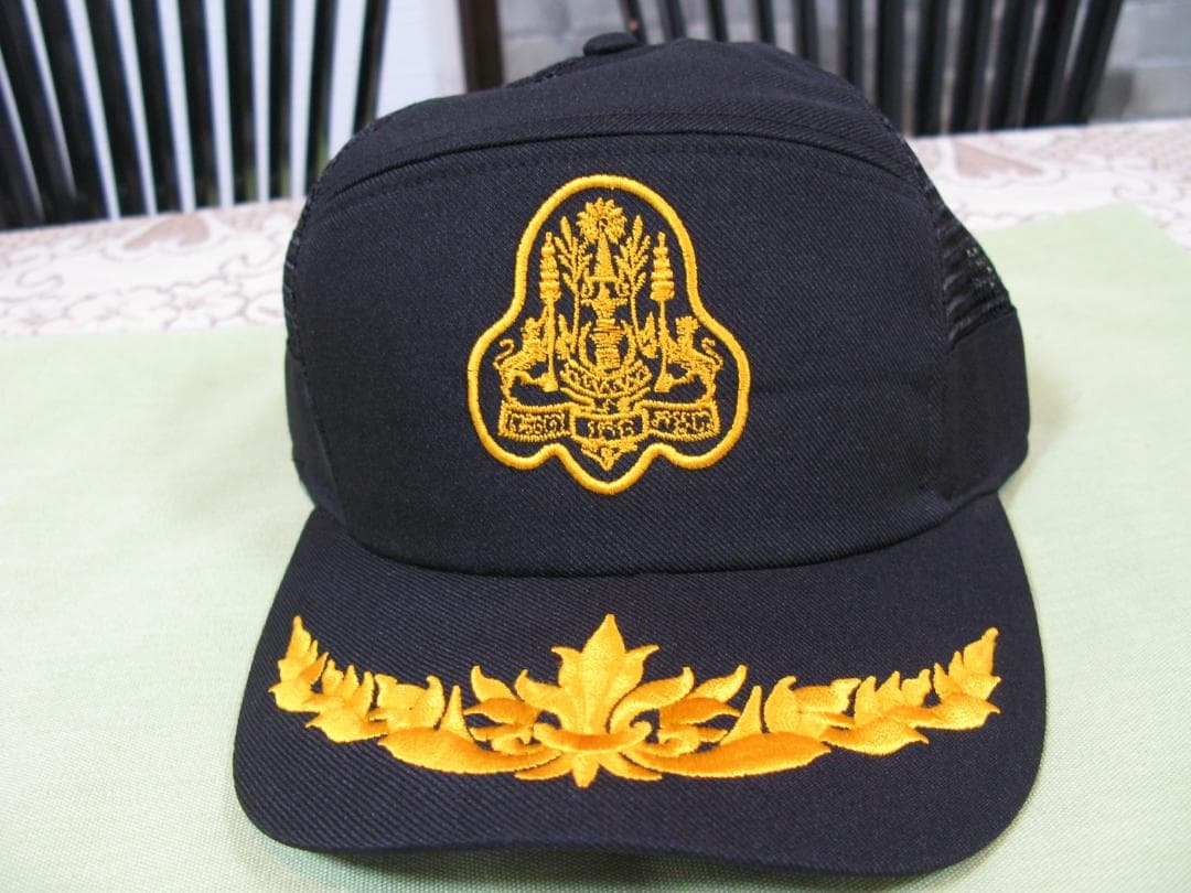 カンボジア アーミーキャップ 軍隊帽子 黒メッシュA