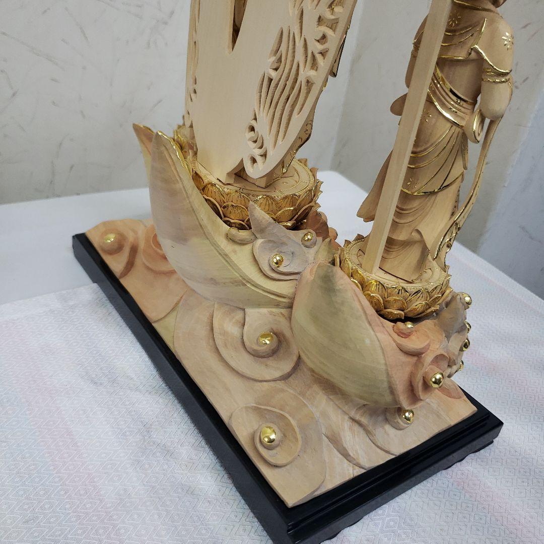 Ｂフライデー　仏像★伽耶材 阿弥陀如来三尊像6寸立★観音菩薩・勢至菩薩淡彩色錐金