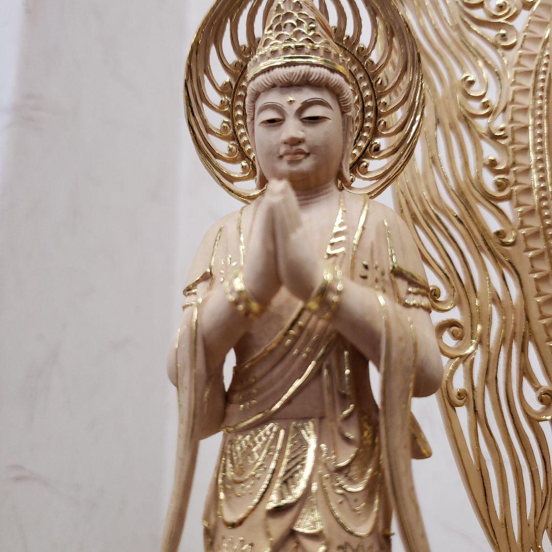 Ｂフライデー　仏像★伽耶材 阿弥陀如来三尊像6寸立★観音菩薩・勢至菩薩淡彩色錐金