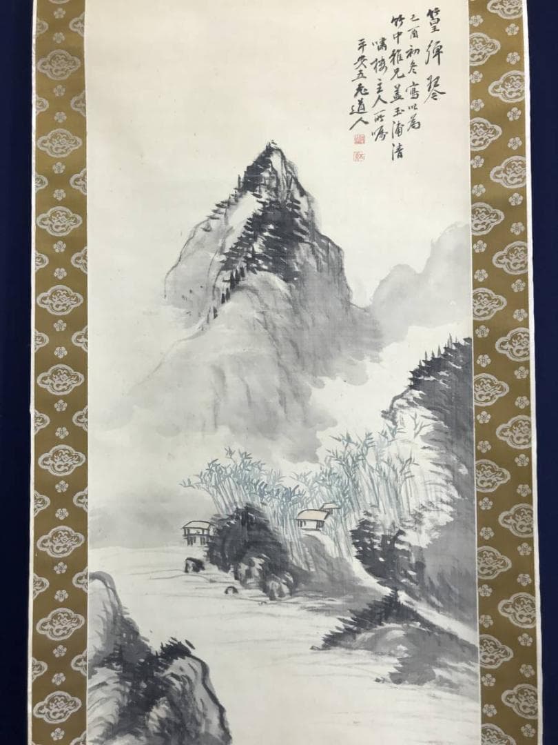 【真作】服部五老/淡彩山水人物画賛/山水図/幽居図/掛軸/名家伝来/AD-19