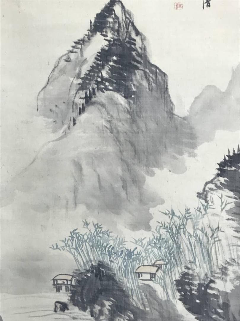 【真作】服部五老/淡彩山水人物画賛/山水図/幽居図/掛軸/名家伝来/AD-19