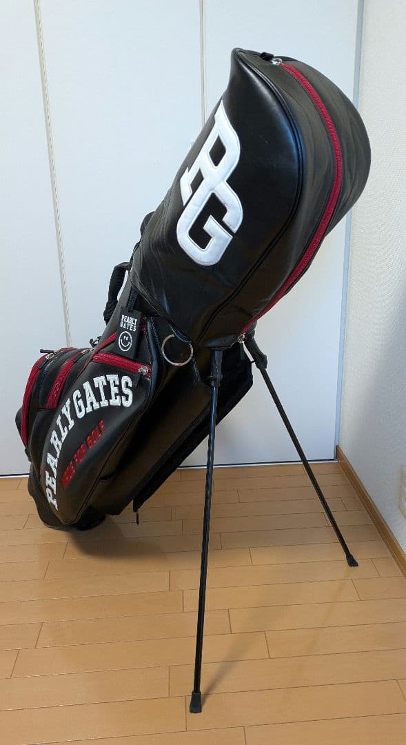 ​【訳あり特価】パーリーゲイツ キャディバッグ 赤×黒 ネームプレート付