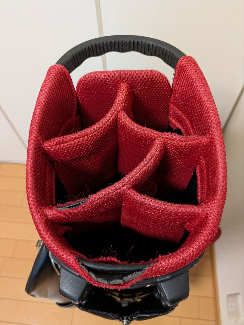 ​【訳あり特価】パーリーゲイツ キャディバッグ 赤×黒 ネームプレート付