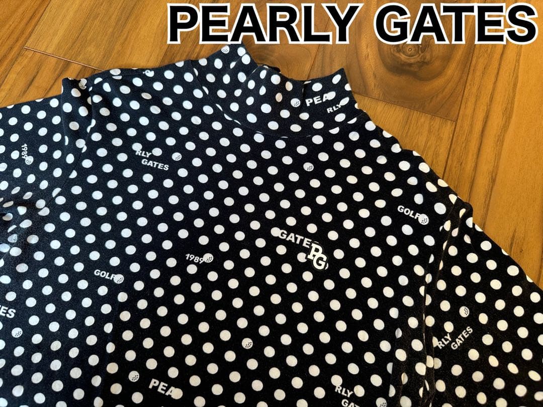 パーリーゲイツ　長袖モックネック　サイズ２　レディース　ドット　水玉　ネイビー