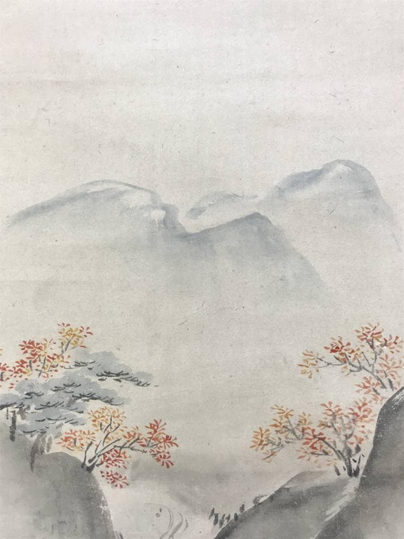 【真作】狩野柳雪/秋景山水図/山水図/紅葉図/掛軸☆宝船☆AD-627