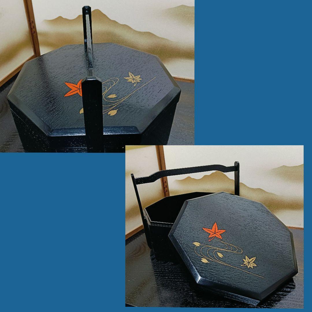 AL73 手付茶櫃と九谷焼茶器揃 茶托付 八角茶櫃 木製漆塗 美品