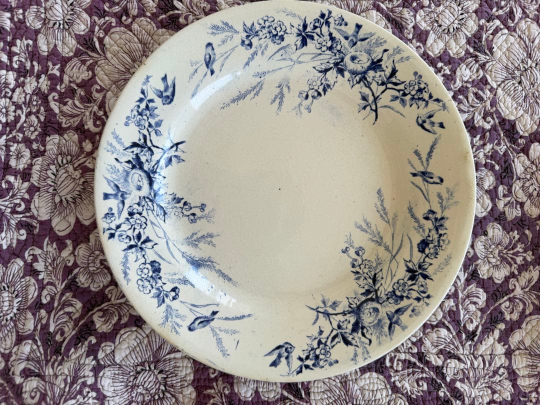 フランスアンティーク陶器クレイユモントローlinotteプレート.f