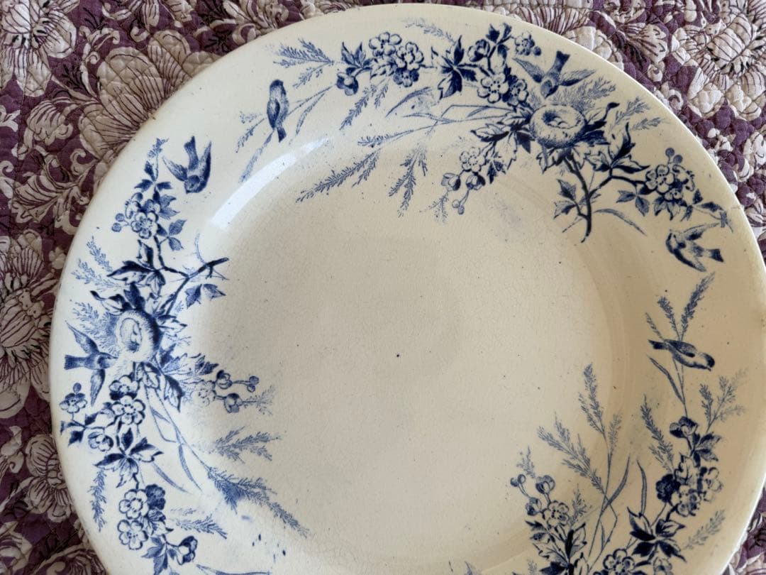 フランスアンティーク陶器クレイユモントローlinotteプレート.f