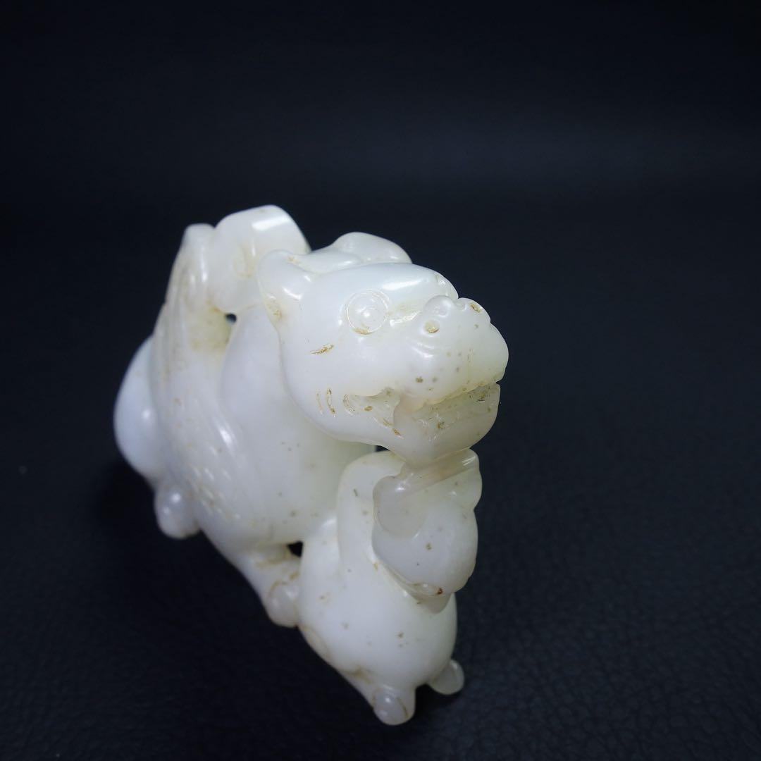 漢時代/唐時代和田玉 和田玉　鳳凰と飛べる虎　彫刻 高古玉 置物 旧家蔵出し