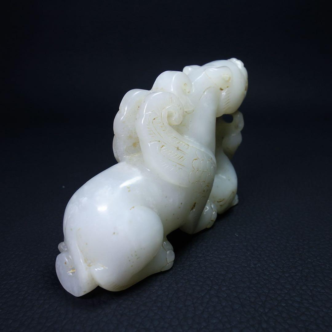 漢時代/唐時代和田玉 和田玉　鳳凰と飛べる虎　彫刻 高古玉 置物 旧家蔵出し