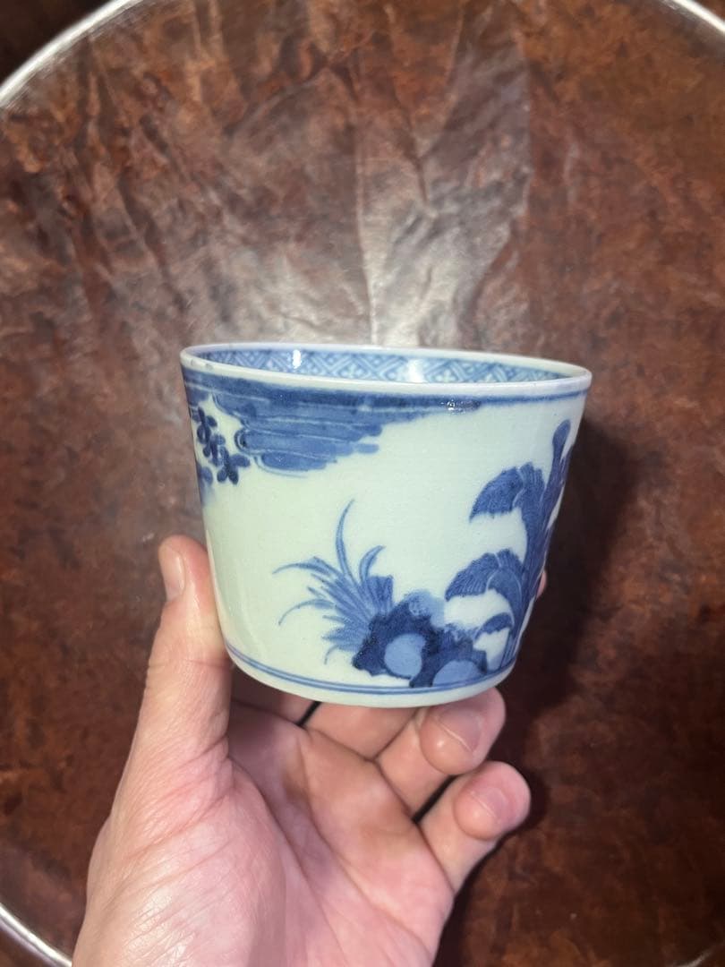 古伊万里　蕎麦猪口　無傷完品　蘇轍　印判　宝珠　軍配　団扇　経巻　宝巻　太湖石