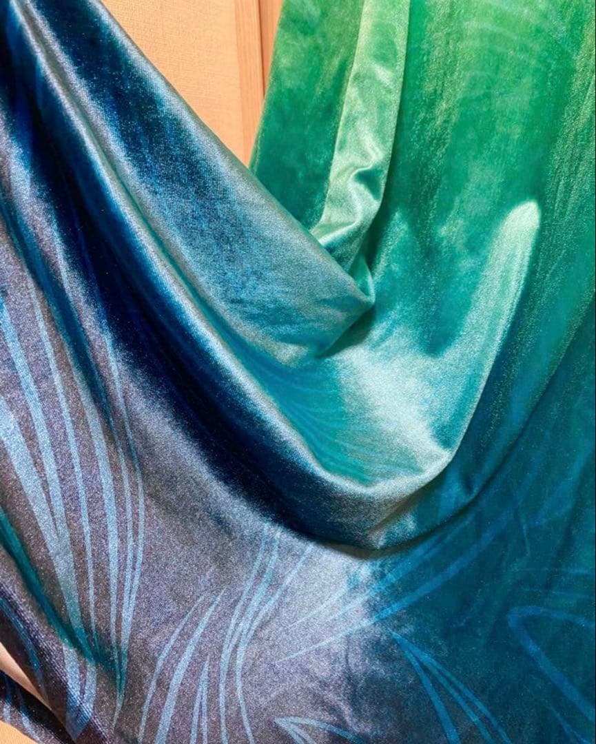 ブルーヘブン　フラダンス　グラデーション　グリーン　ブルー　ロングドレス　ベロア