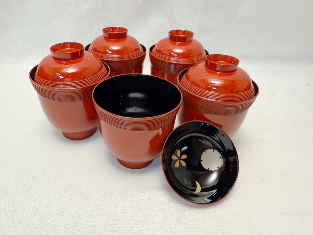 未使用 懐石道具 揃え 木製黒塗 五客揃 和食器 利休形 茶器揃 懐石料理 共箱