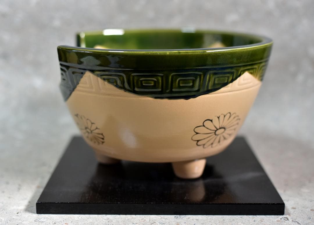 値下げ、野々田風炉型紅鉢織部焼　電熱器　ヒータ－　お茶道具／共箱