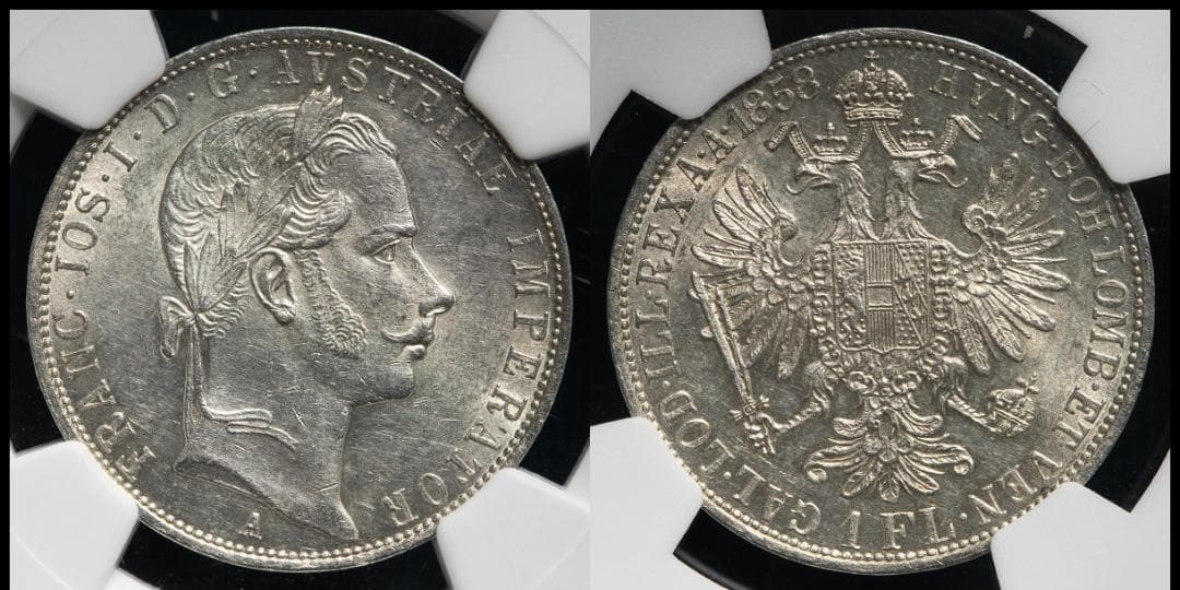 NGC-UNC 洗浄　オーストリア　1858A　フランツ・ヨーゼフ1世　月桂冠