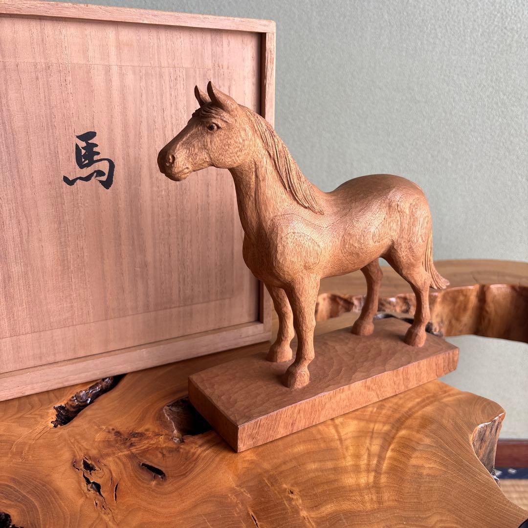 「馬」高野五聖 干支置物 木彫 細密彫刻 共箱