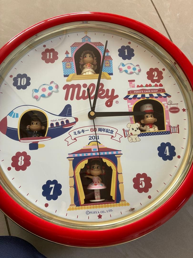 不二家 ミルキー ペコちゃん ポコちゃん 60周年記念 壁掛け時計 2011年