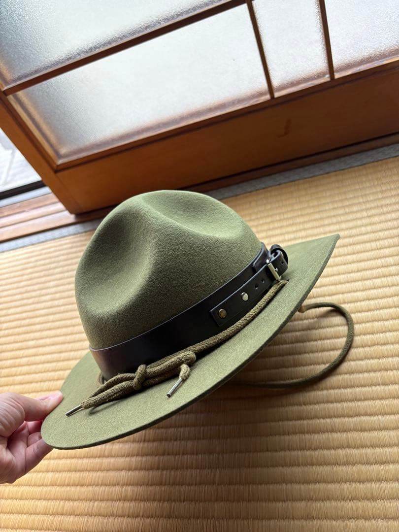 美品 | オリーブグリーン フェルトハット 秋冬 中折れ帽 ボーイスカウト