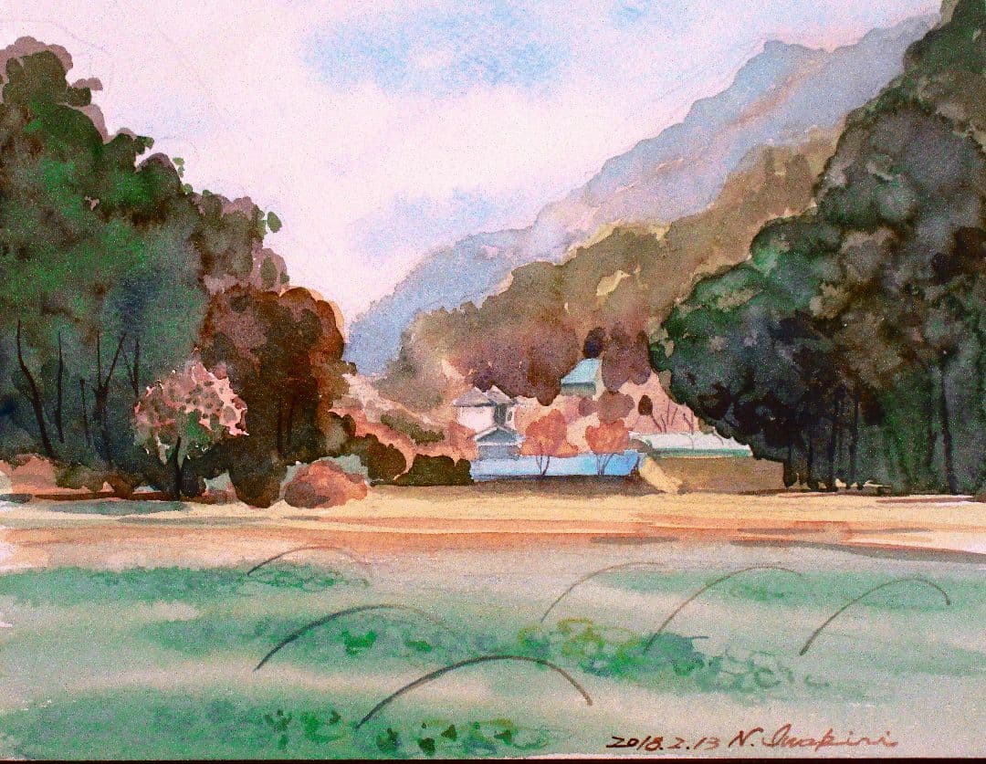 風景画 水彩画 原画 2012年作 額装済み F6サイズ