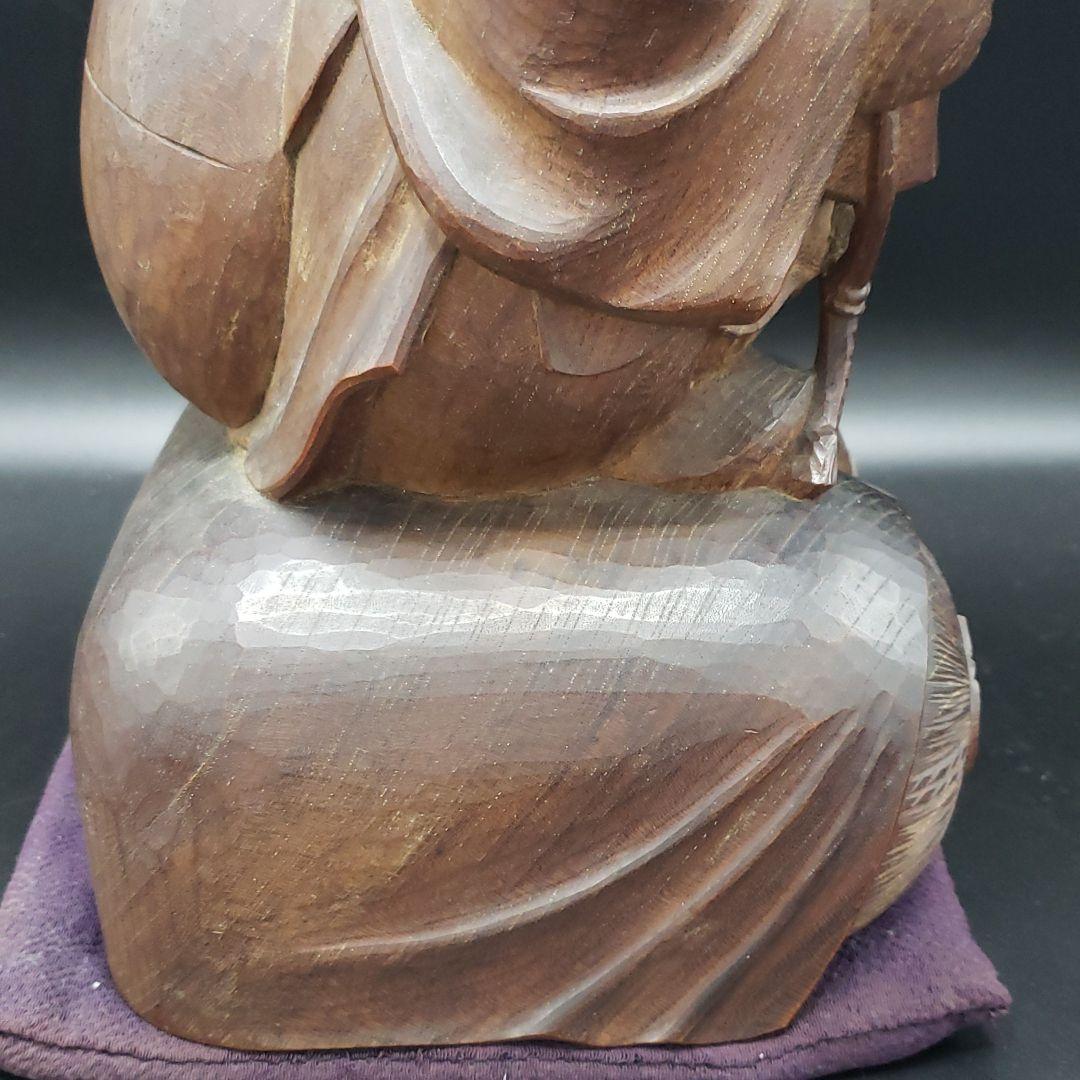 木彫り　大黒様　一刀彫　手彫り　細密　欅　置物　時代物　総重量4.8㎏　送料無料