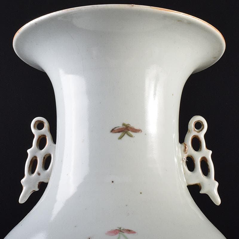 中国　粉彩花鳥文　双耳瓶　高さ約41cm　V　R7643F