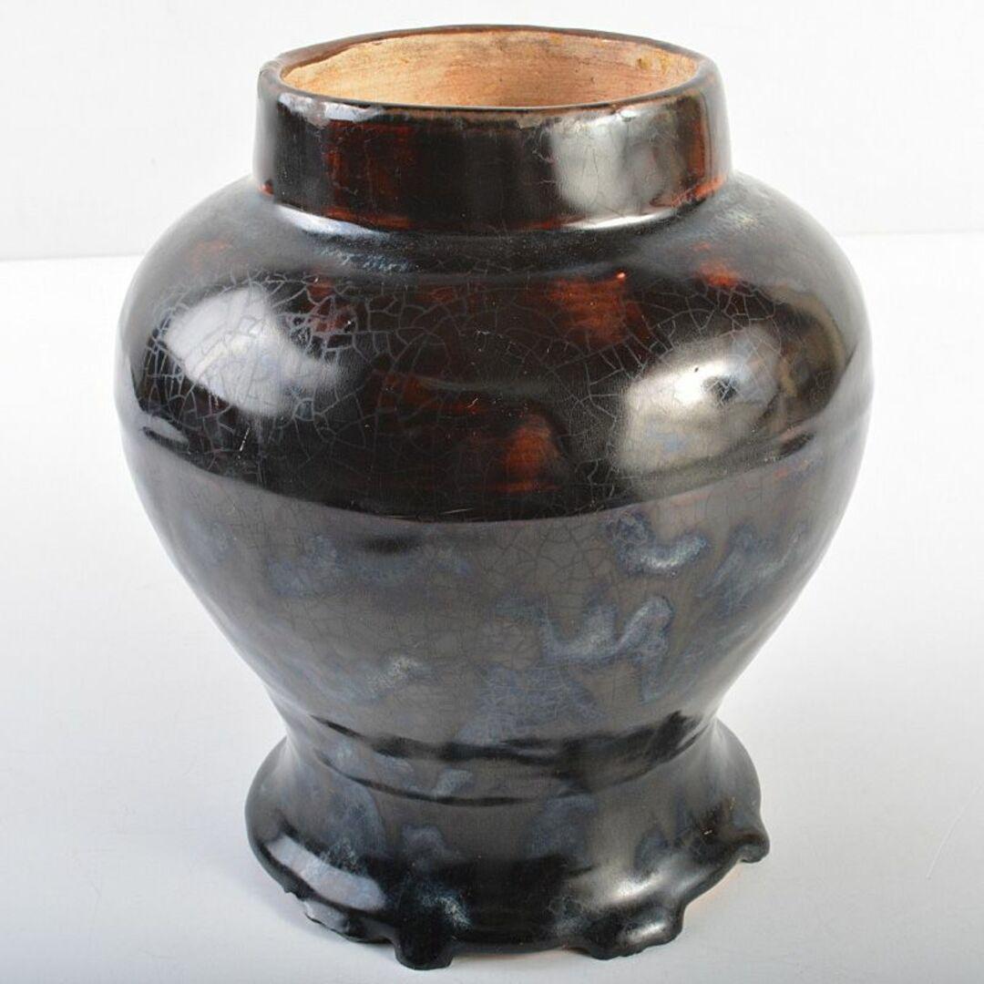 磁州窯黒釉　花文瓶