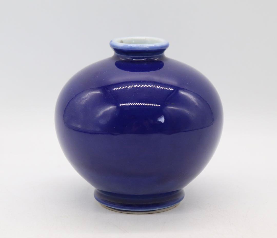 中国　清時代　藍釉小壺　木箱入　送料込み250511