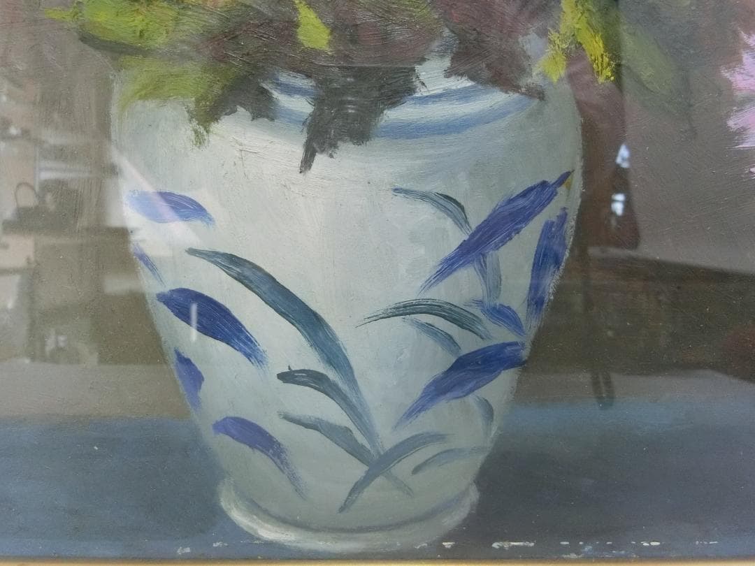 飾り映え！【 絵画　額絵　菊花図　1976　サイン入】★掛軸　壁掛け　鑑賞　色絵