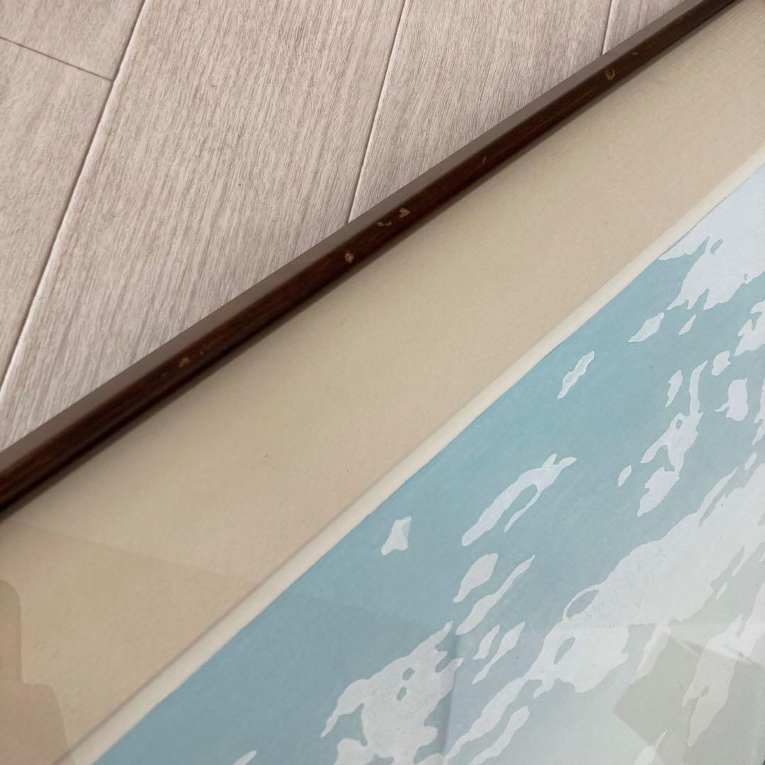 真作 佐野せいじ 木版画 『緑の風』115／150 額装 '02 風景 山