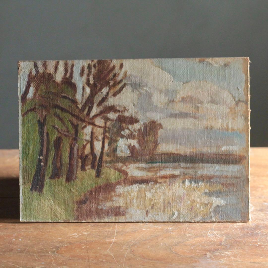 戦前？ 古い 板絵 油彩 油絵 古道具 アンティーク No.2
