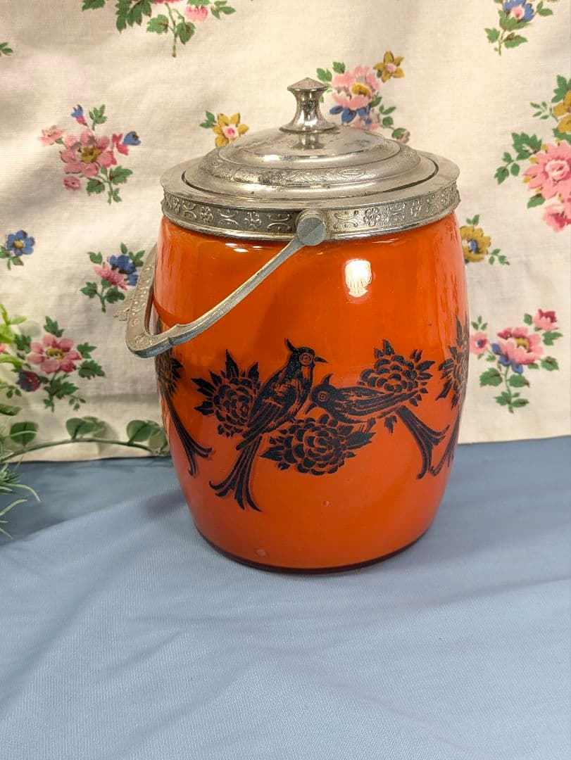 イギリス アンティーク ガラス製 ビスケットバレル