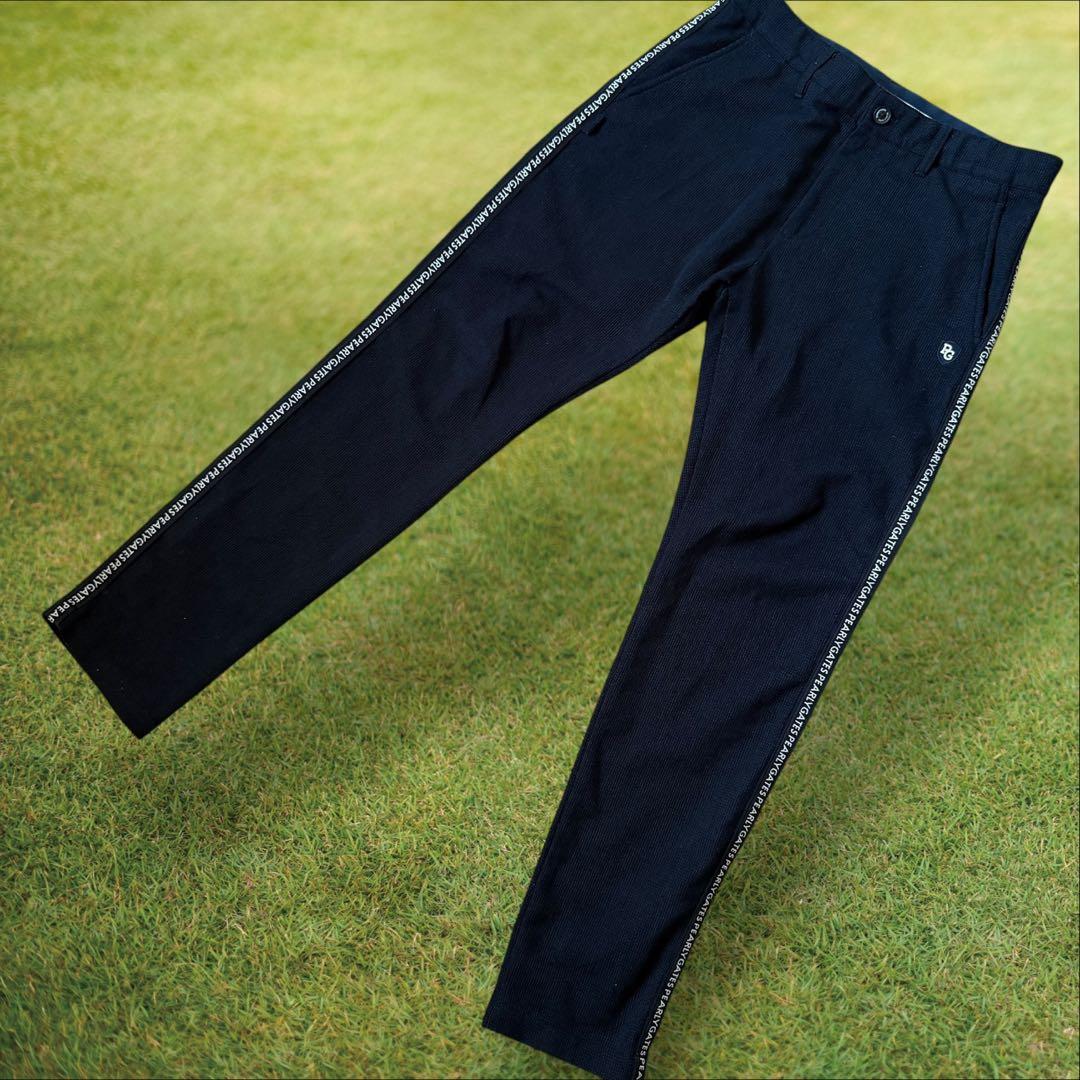 人気デザイン　パーリーゲイツ　パンツ　L〜XL相当 紺　黒　サイドライン　5