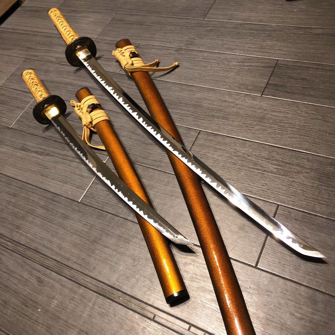 本格模造刀　居合刀　 美術刀剣　太刀　脇差　大小セット　橙拵え