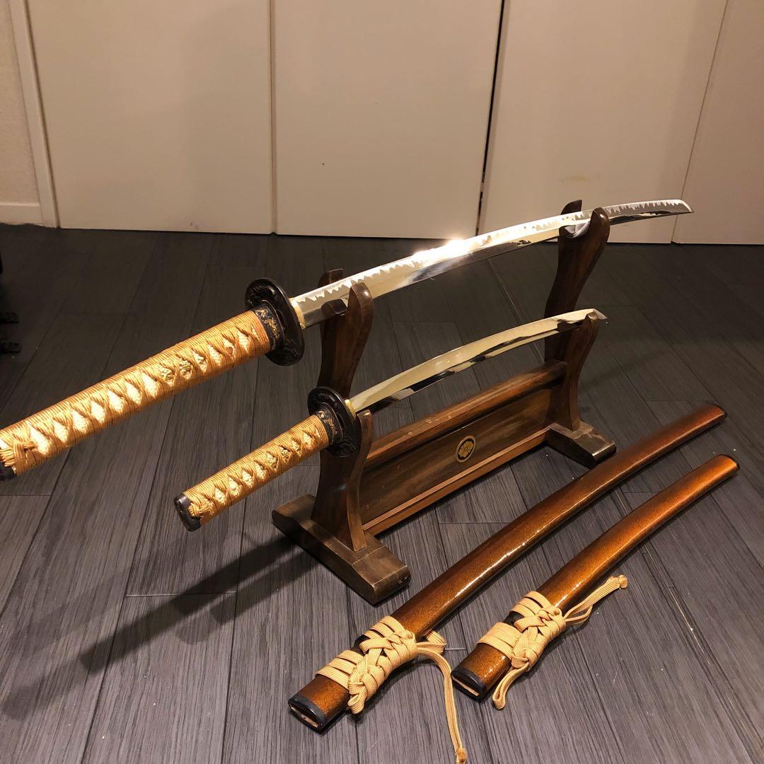 本格模造刀　居合刀　 美術刀剣　太刀　脇差　大小セット　橙拵え