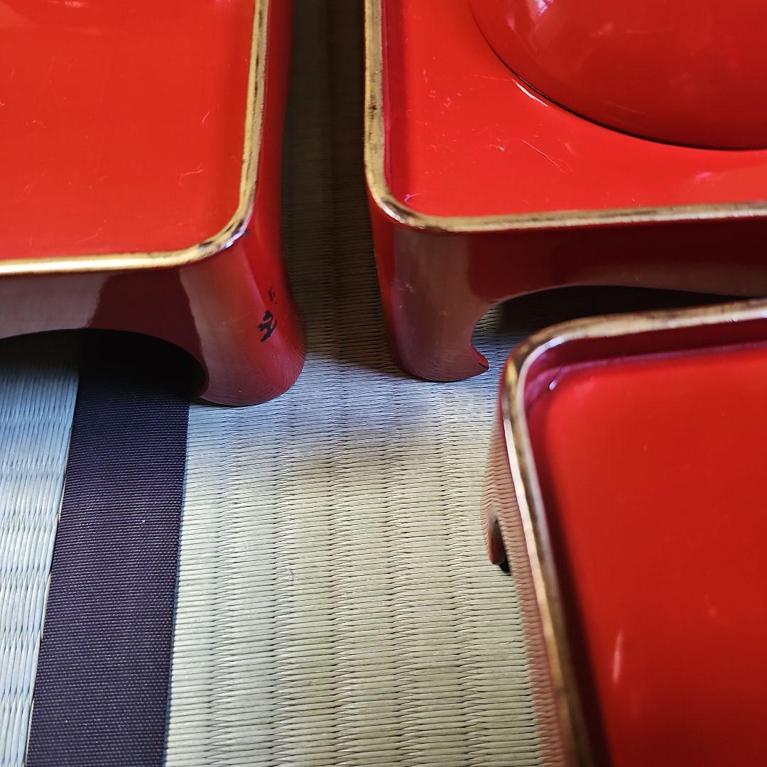 昭和レトロ/1950年代前半物】赤漆塗り お膳セット 金縁 会席膳 茶懐石6客