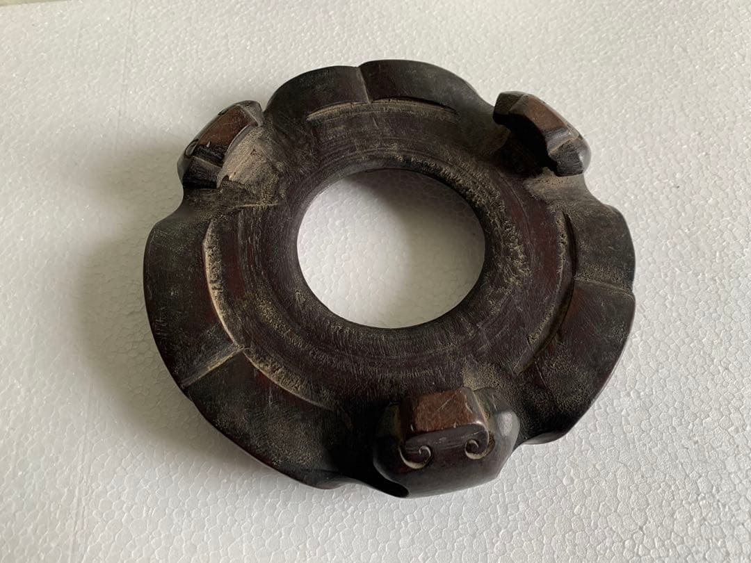 時代 紫檀 唐木三足底座・唐木瓶座 径19.3cm・花台・香炉台