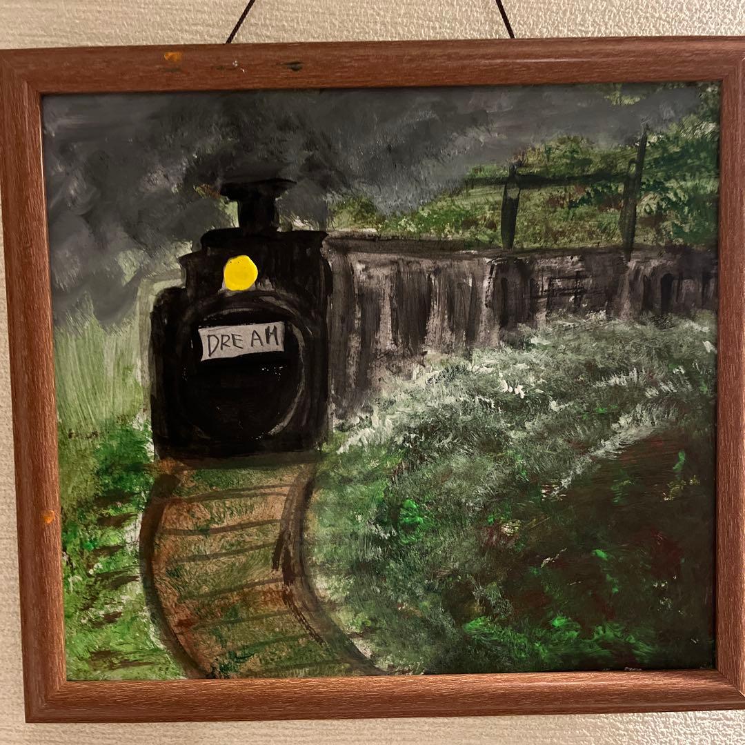 蒸気機関車の油彩画27cm25cm