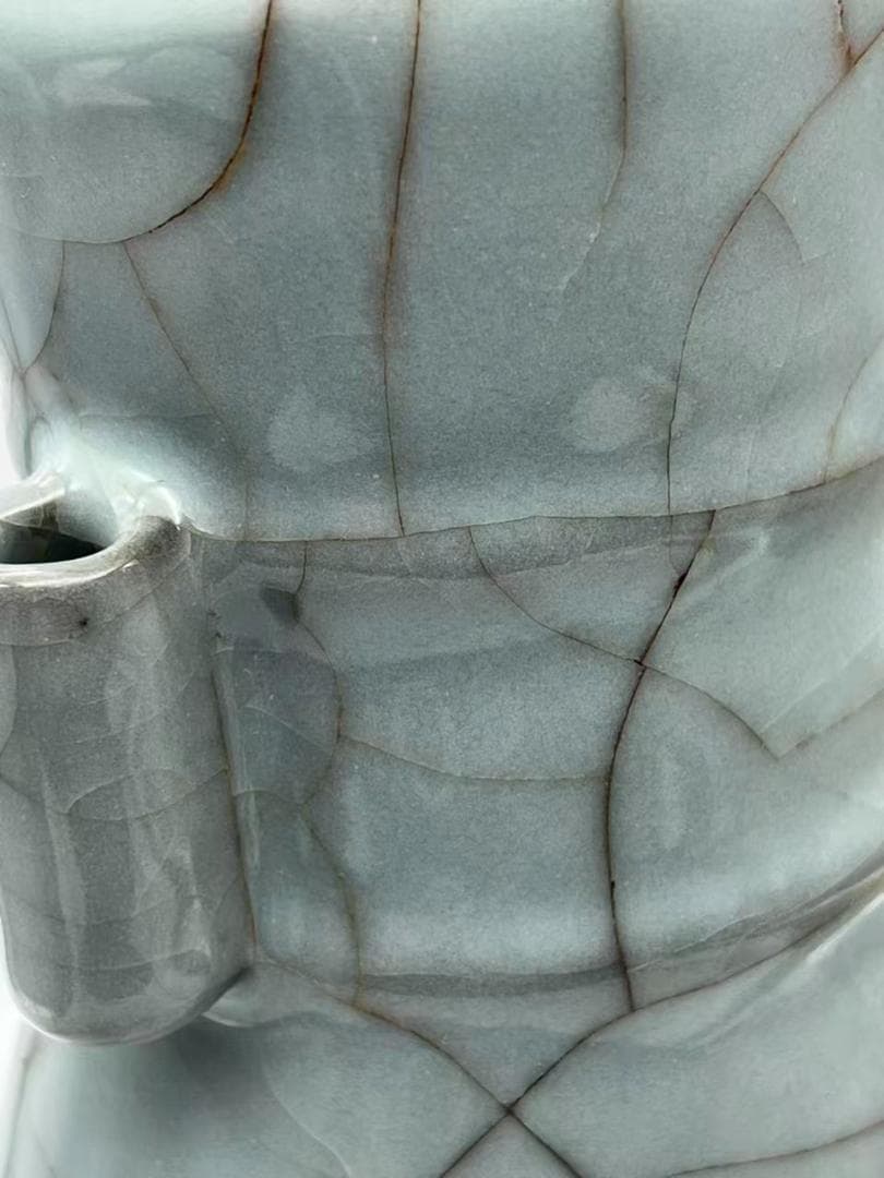 南宋時代 青磁　官汝窯貫耳瓶 汝官窯　【旧家蔵出し】希少貴重(A-92)