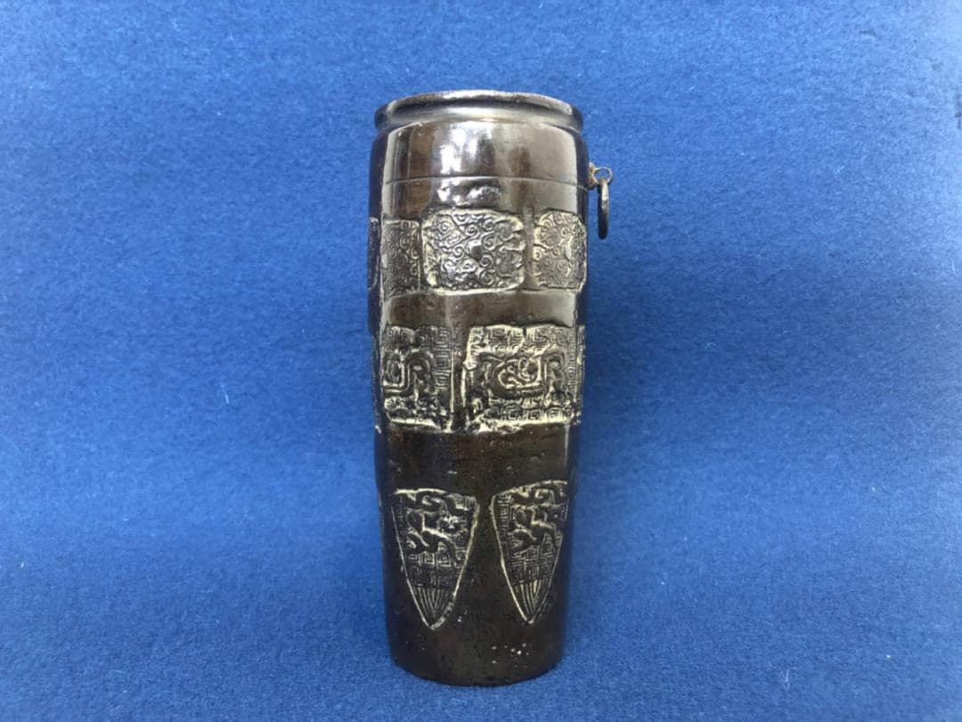 花瓶 一輪挿 片耳 古銅 唐金 ：骨董 古道具 時代物