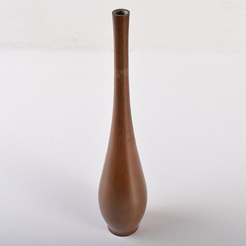 平安　秦蔵六造　青銅一枝瓶　鶴首瓶　共箱　D　R7766