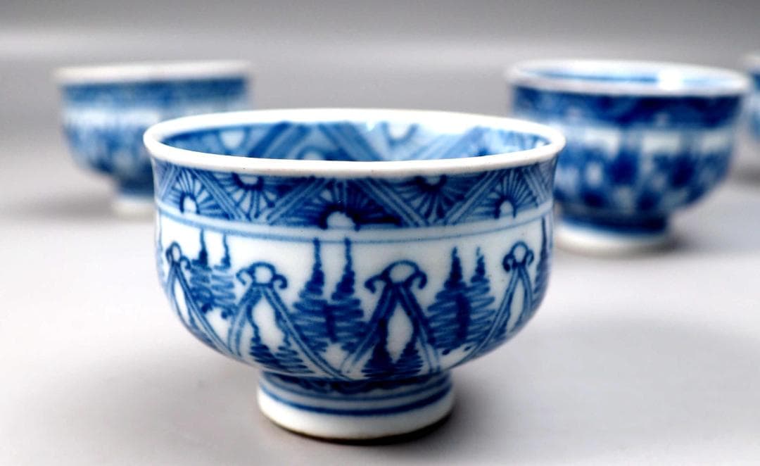 五良大甫呉祥瑞造　茶盃　4点セット　染付　底部に在銘