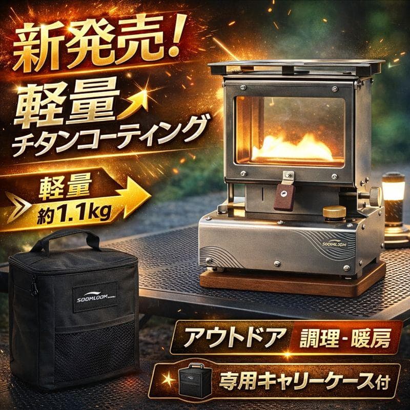 0210 新発売 軽量チタン調 アイロンストーブ 炎鑑賞 キャンプ 灯油 小型