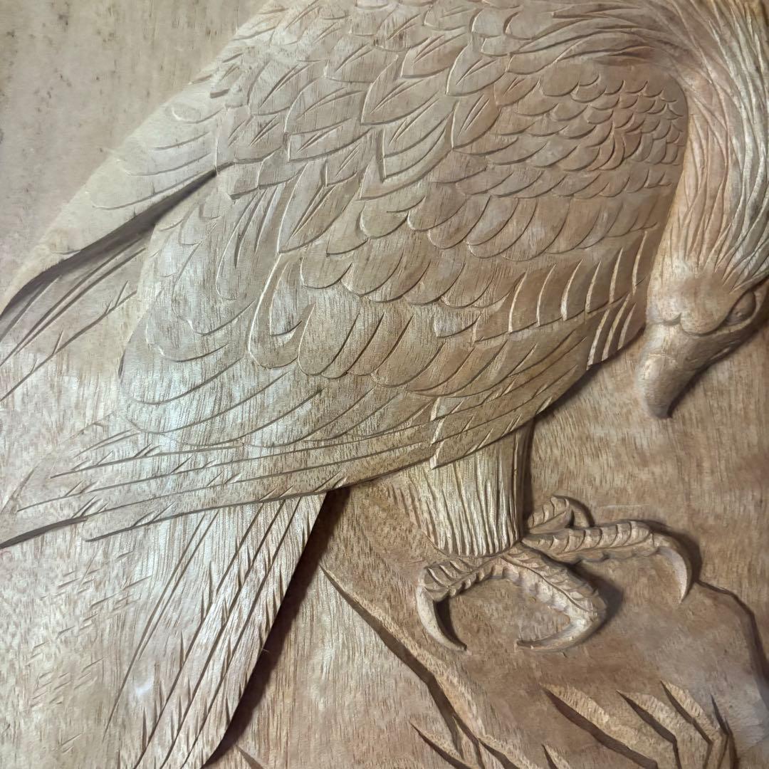 鎌仲清信 木彫 額装 一刀彫 立体彫刻