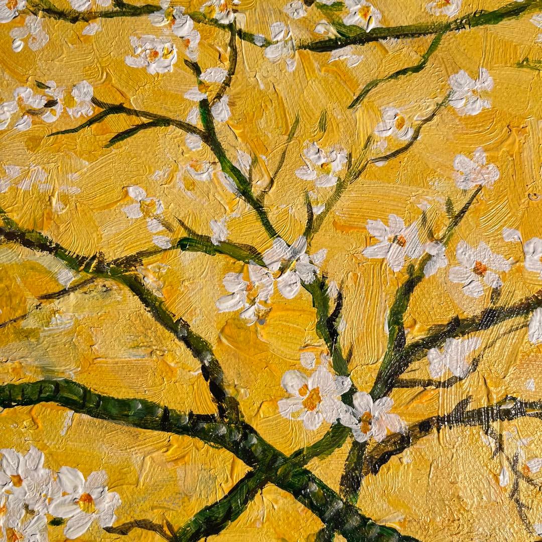 ★秀作★ 手描き油絵 ゴッホ 花咲くアーモンドの花 額付 絵画 油彩画