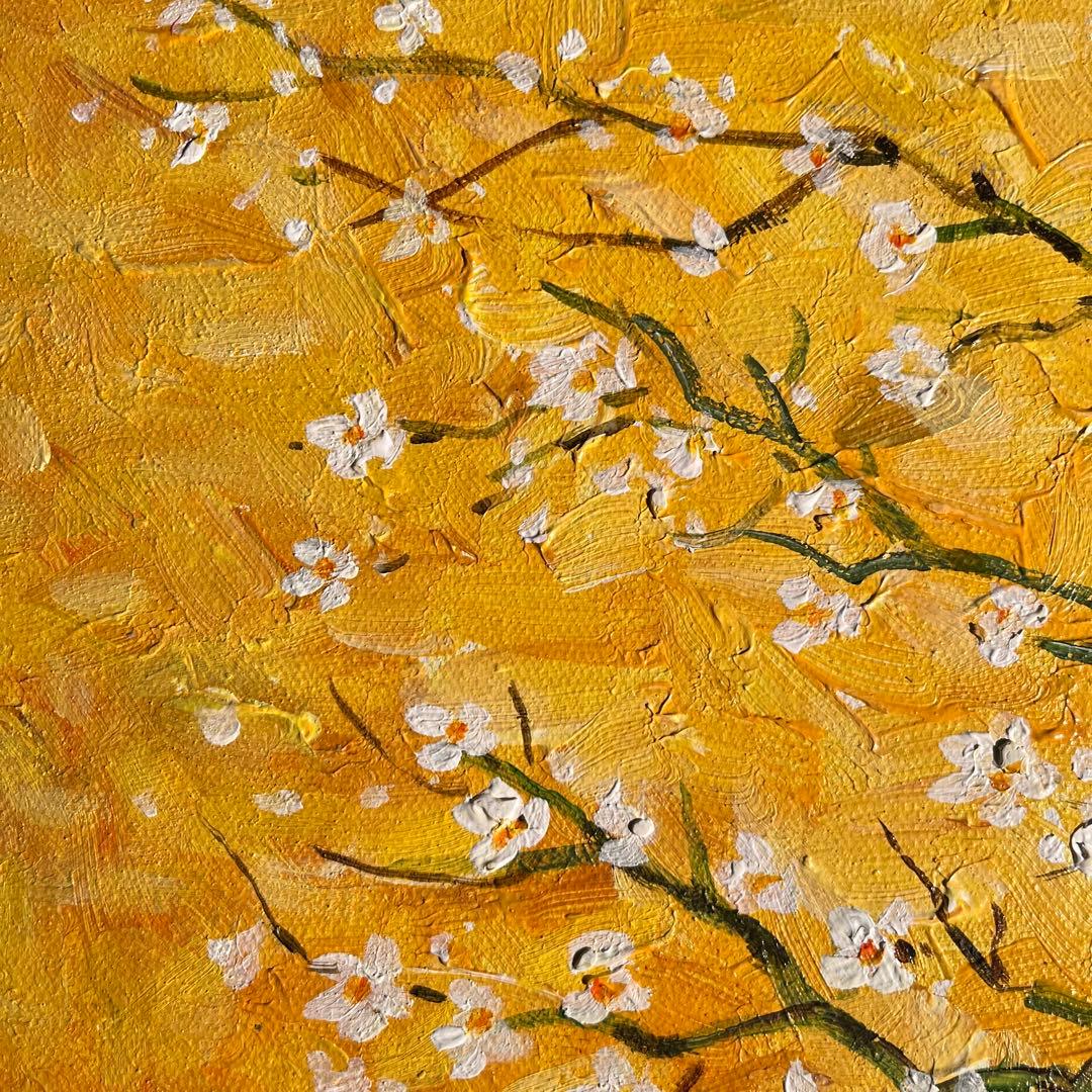 ★秀作★ 手描き油絵 ゴッホ 花咲くアーモンドの花 額付 絵画 油彩画